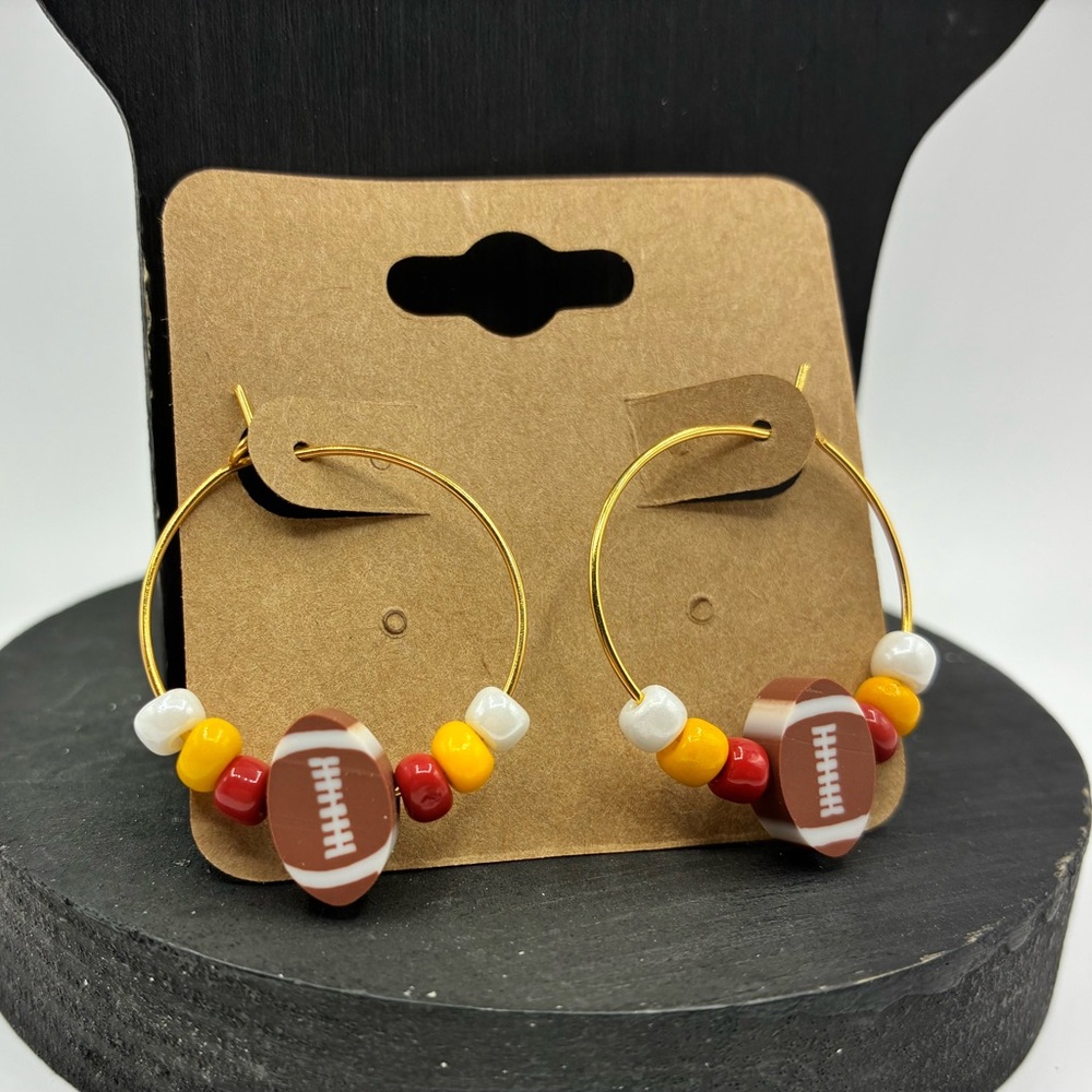 Gold Hoop Earrings with Football Beads